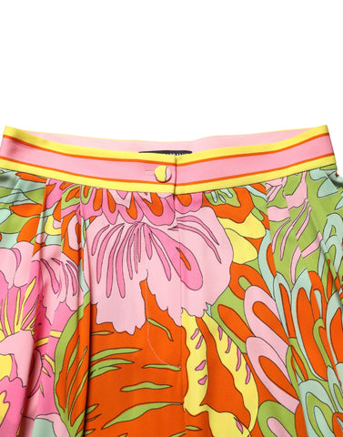 Multicolor FloralPrint Cropped Trouser Pants