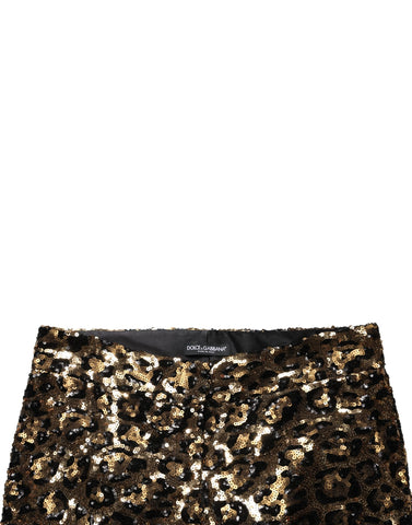 Gold Leopard Sequined Straight Trouser Pants