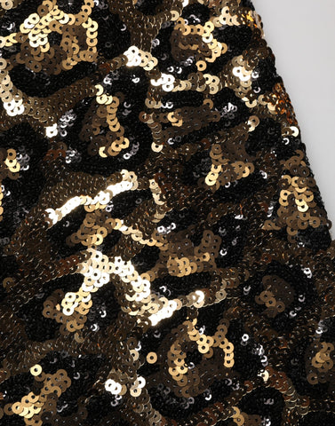 Gold Leopard Sequined Straight Trouser Pants