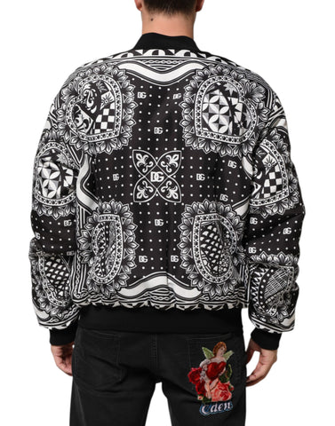 Black White BandanaPrint Men Bomber  Jacket