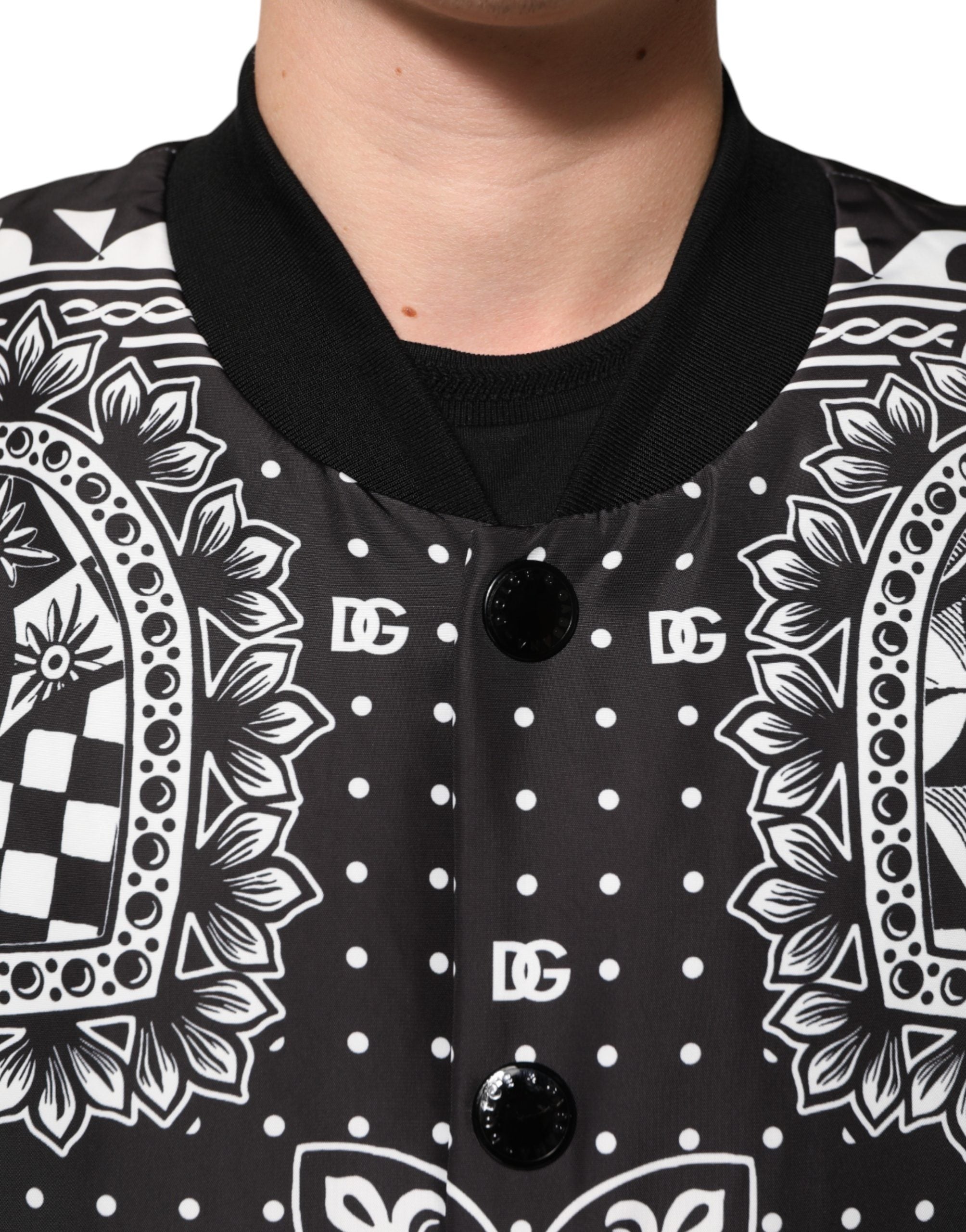 Black White BandanaPrint Men Bomber  Jacket