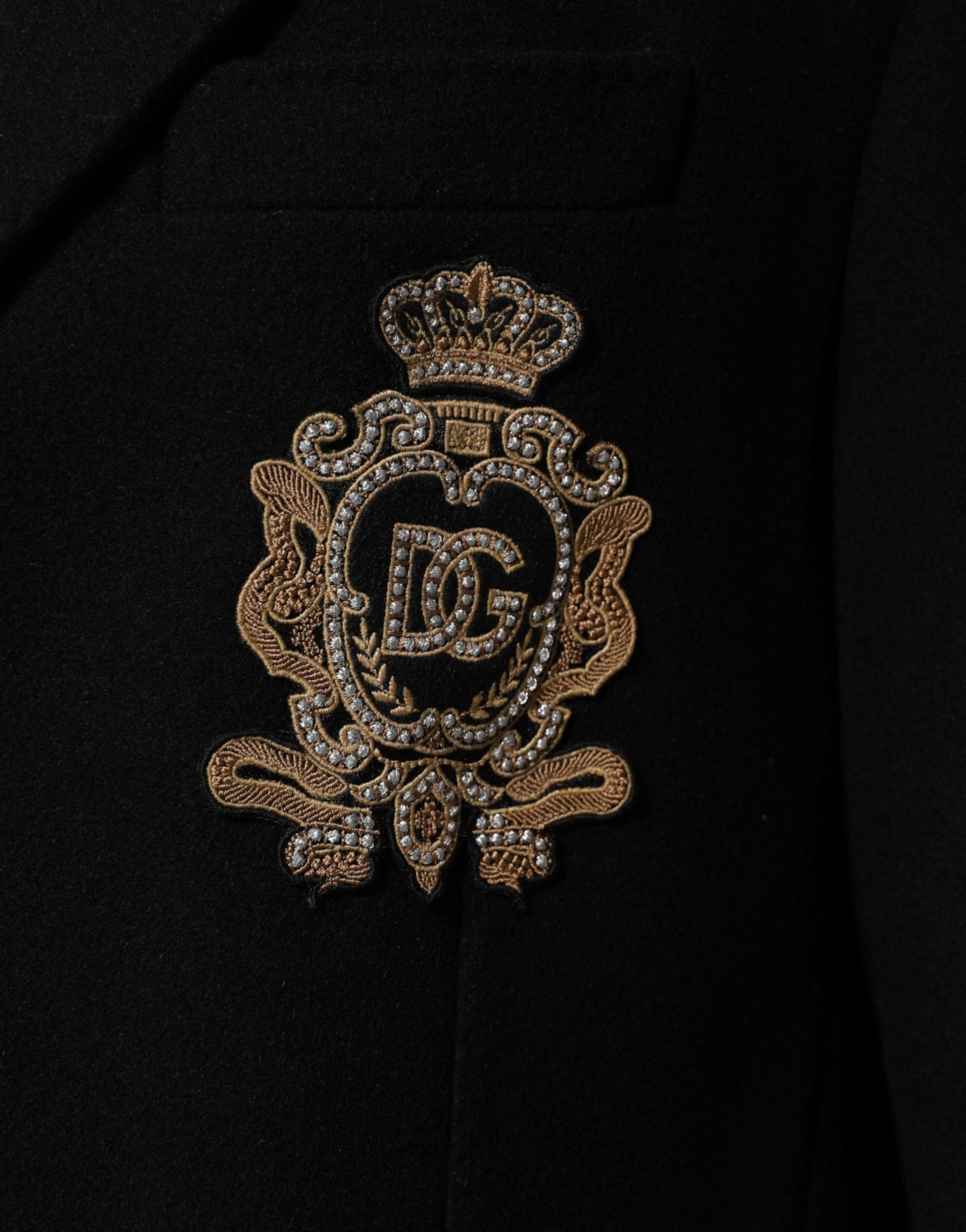 Black Heraldic Patch Single Breasted Blazer Jacket