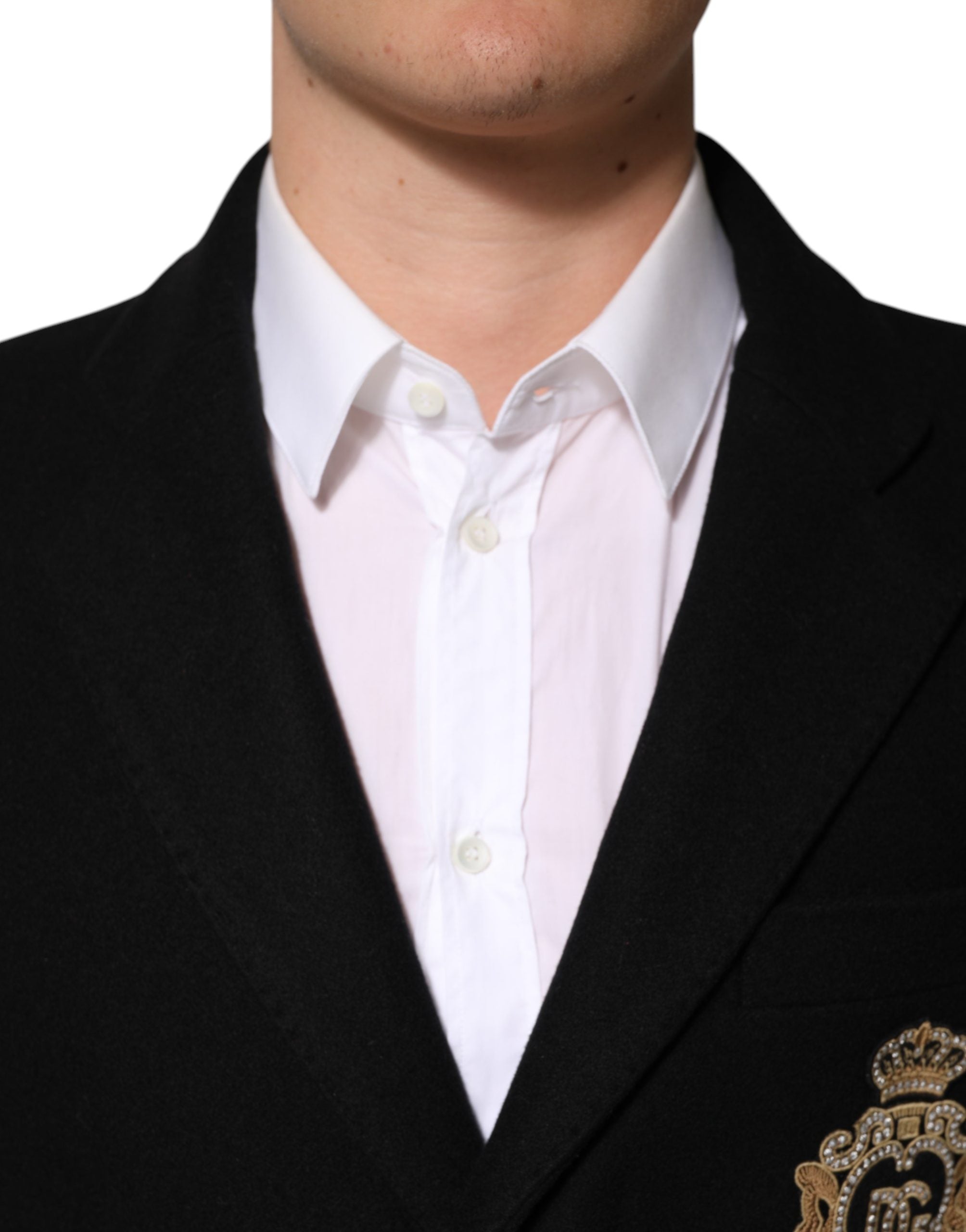 Black Heraldic Patch Single Breasted Blazer Jacket