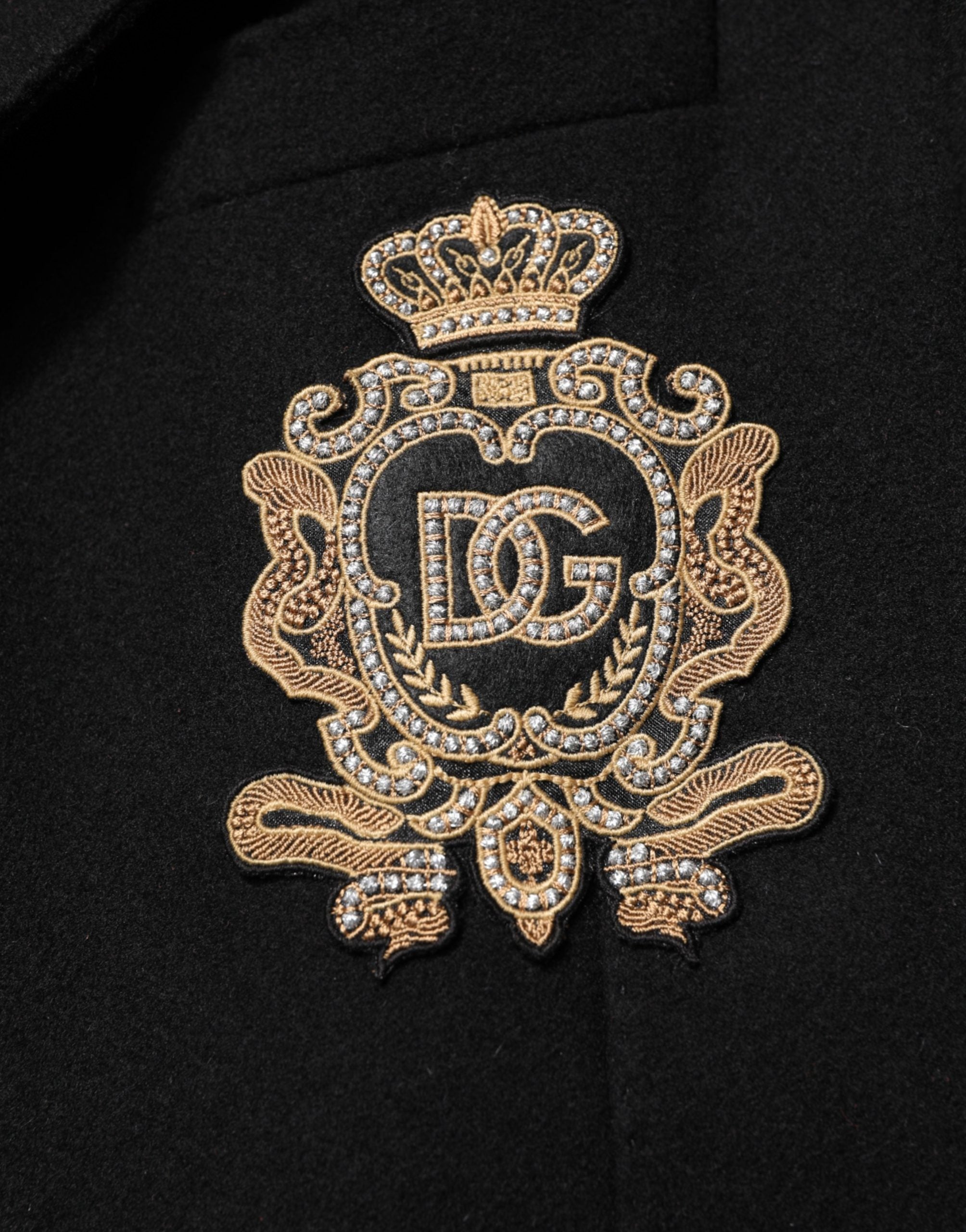 Black Heraldic Patch Single Breasted Blazer Jacket
