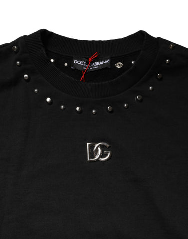 Black Embellished Cotton Sweatshirt Sweater
