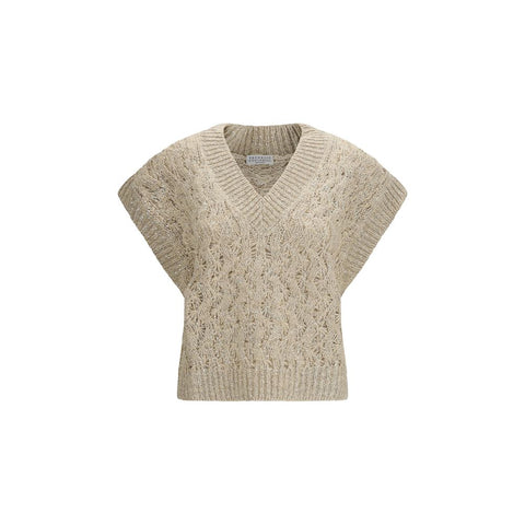 Beige Silk Sleeveles Sweater