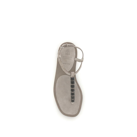 Beige Calf Leather Bos Taurus Flat Sandals