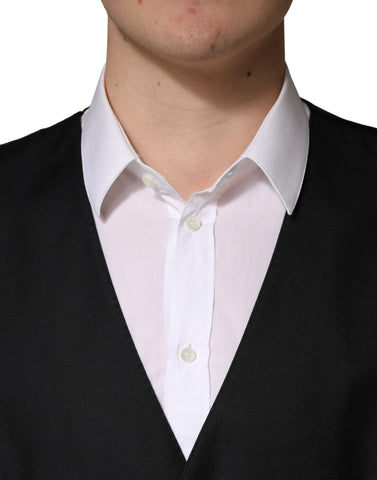 Black Wool Single Breasted Men Waistcoat Vest
