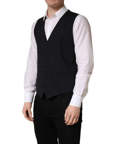 Black Wool Single Breasted Waistcoat Vest