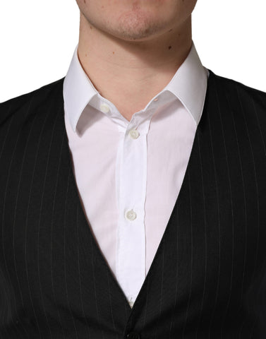 Black Stripe Single Breasted Waistcoat Vest