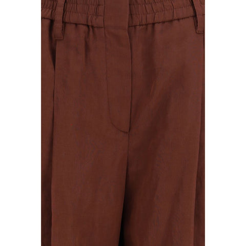 Brown Cotton Casual Pants