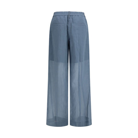 Blue Cotton Casual Pants