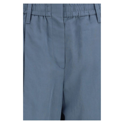 Blue Cotton Casual Pants