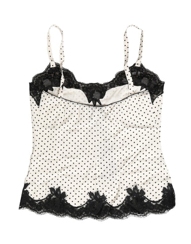 White Polka Dot Lace-Trimmed Camisole Top Underwear