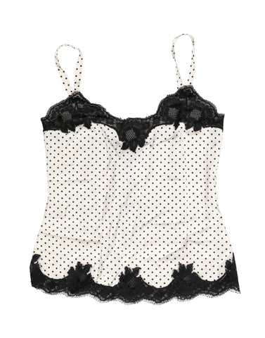 White Polka Dot Lace-Trimmed Camisole Top Underwear