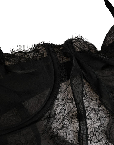Black Silk Lace Lingerie Chemise Top Underwear