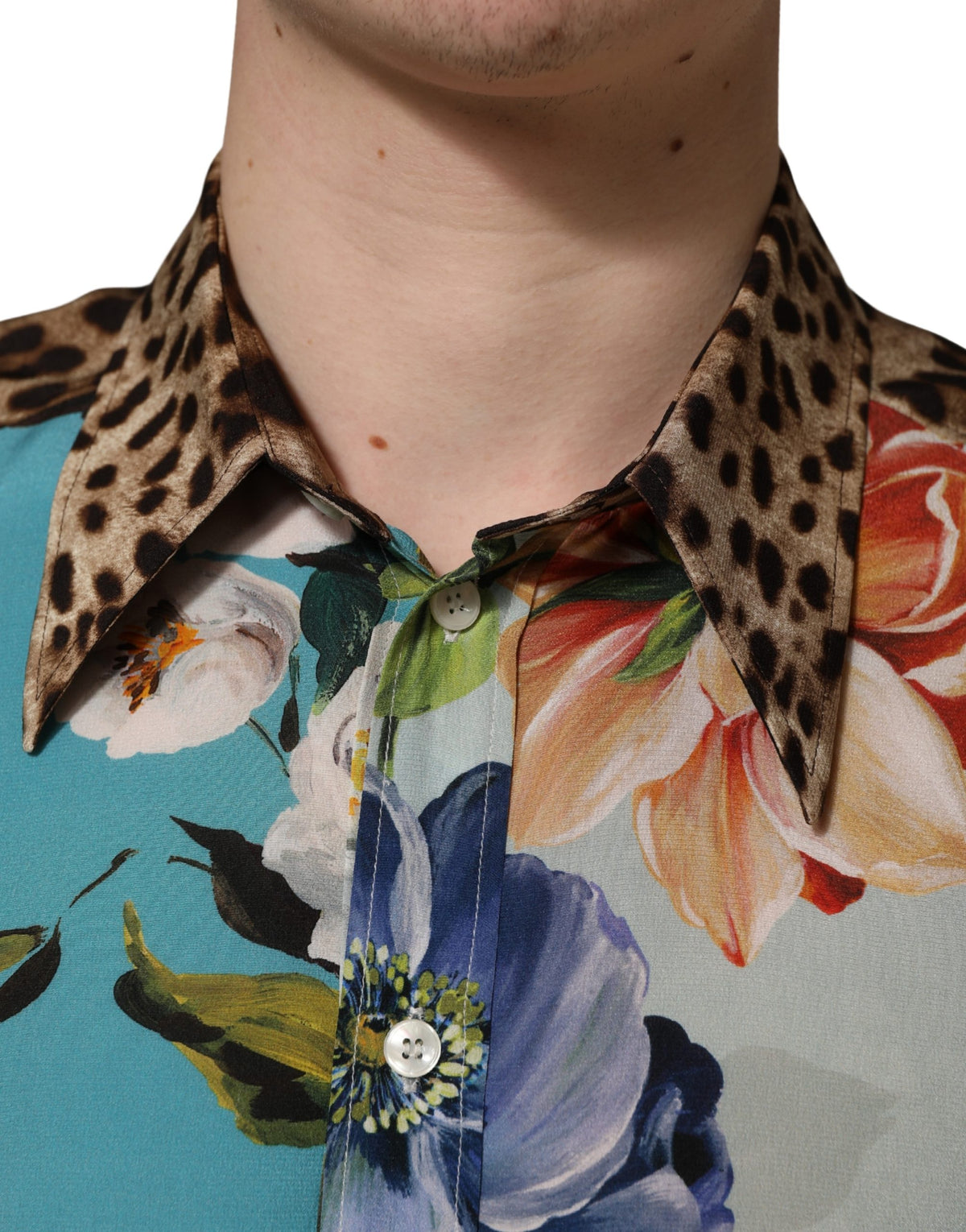 Multicolor Floral Animal Print Collared Shirt