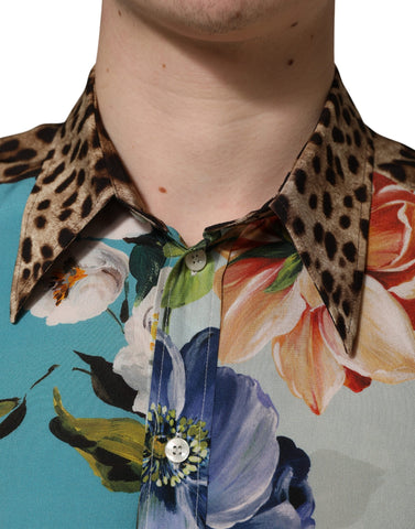 Multicolor Floral Animal Print Collared Shirt