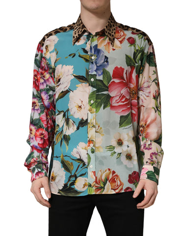 Multicolor Floral Animal Print Collared Shirt