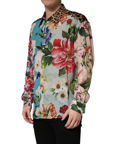 Multicolor Floral Animal Print Collared Shirt