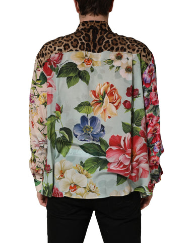 Multicolor Floral Animal Print Collared Shirt