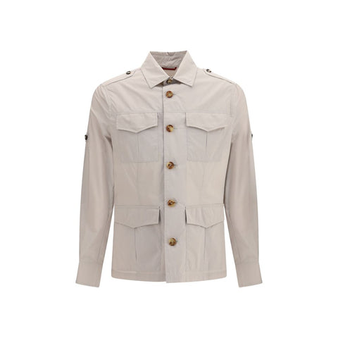 Beige Cotton Full-Length Jacket