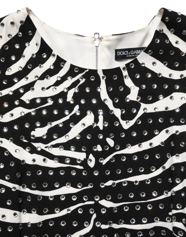 Black White Zebra Rhinestones Mini Dress