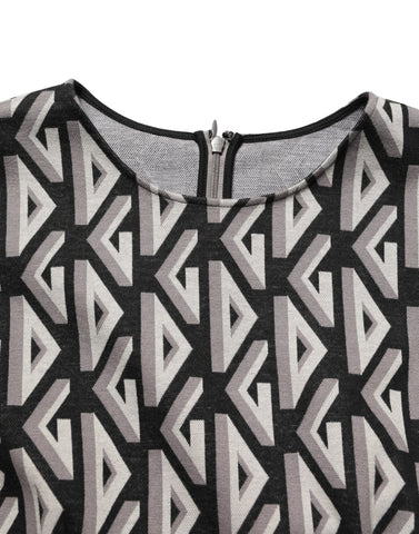 Black Logo Print Cotton Knee Length Dress