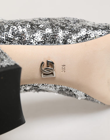 Silver Sequined Short Boots Stretch Shoes