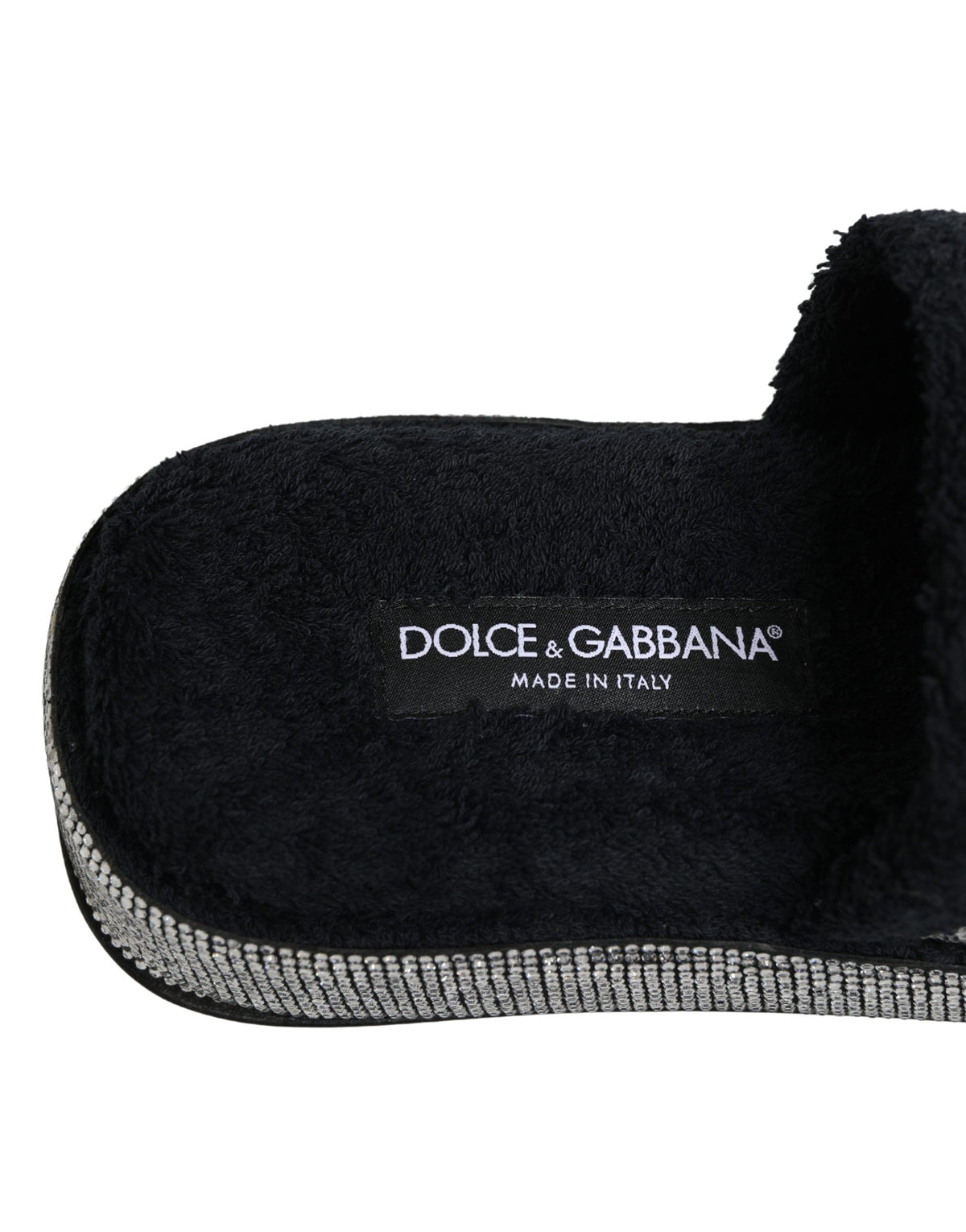 Black Crystal Embellished Platform Slides Shoes