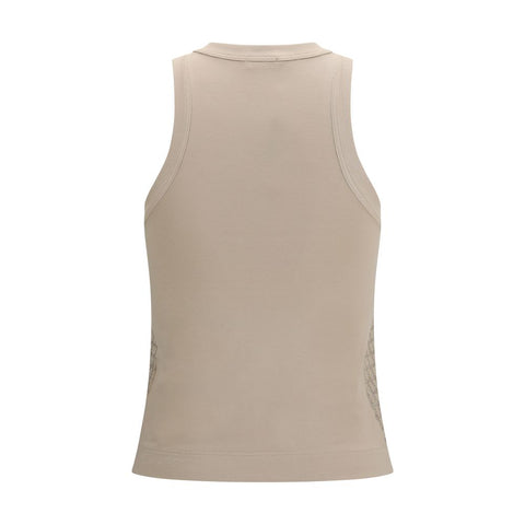 Beige Cotton Sleeveles T-Shirt