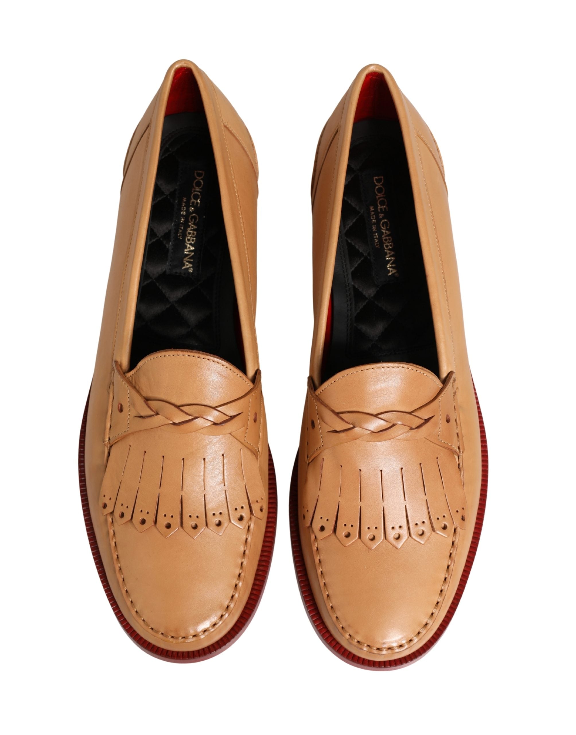 Beige Tassel Leather Men Slip On Loafers Shoes