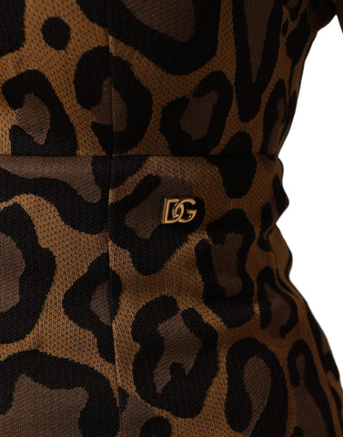 Brown Leopard Jacquard Knee Length Dress
