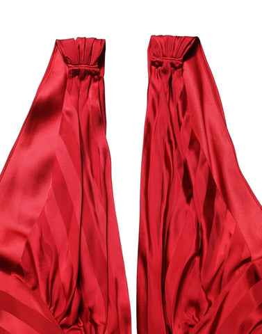 Red Plunging HalterNeck Draped Jumpsuit Dress