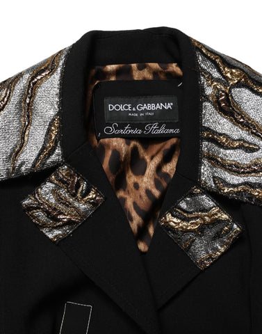 Black Single-Breasted Brocade Coat Jacket