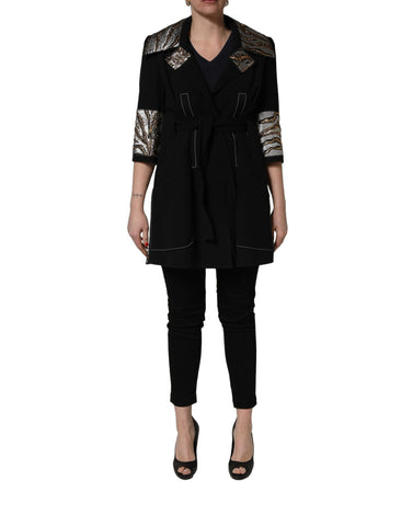 Black Single-Breasted Brocade Coat Jacket