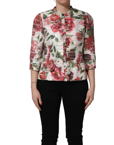 Multicolor Peony Print Polyester Coat Jacket
