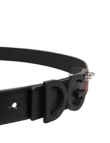 Black Leather Prince Crown Logo Buckle Belt