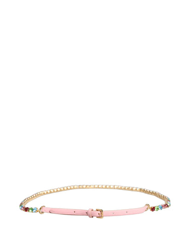 Pink Leather Crystal Chain Embellished Belt