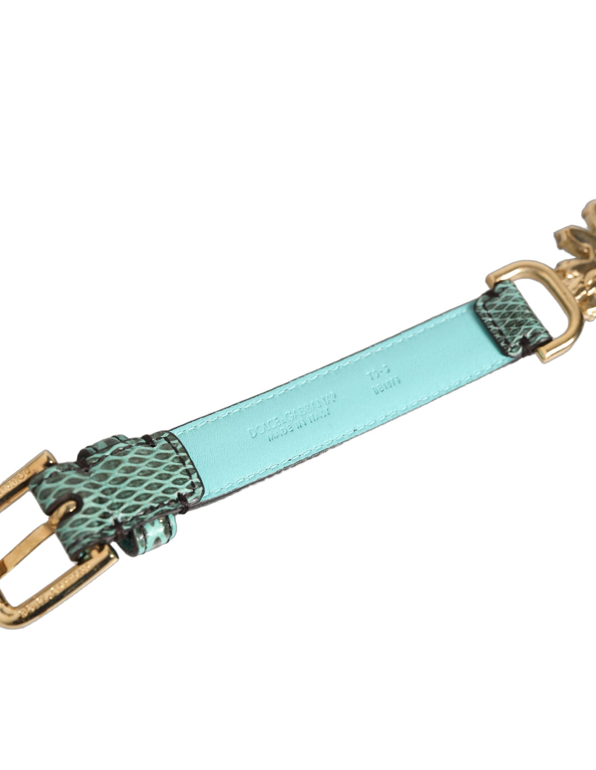 Green Leather Daisy Crystal Embellished Waist Belt