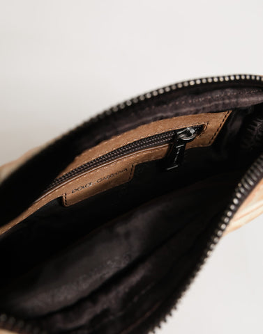 Beige Vintage Leather Logo Plaque Shoulder Borse Men Bag