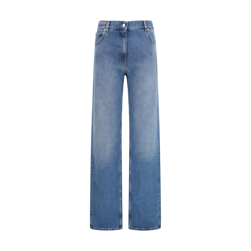 Blue Cotton Straight-Leg Jeans