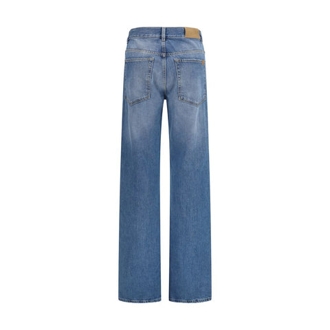 Blue Cotton Straight-Leg Jeans