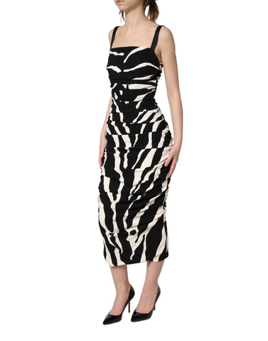 Black White Zebra Cady Calf Length Dress