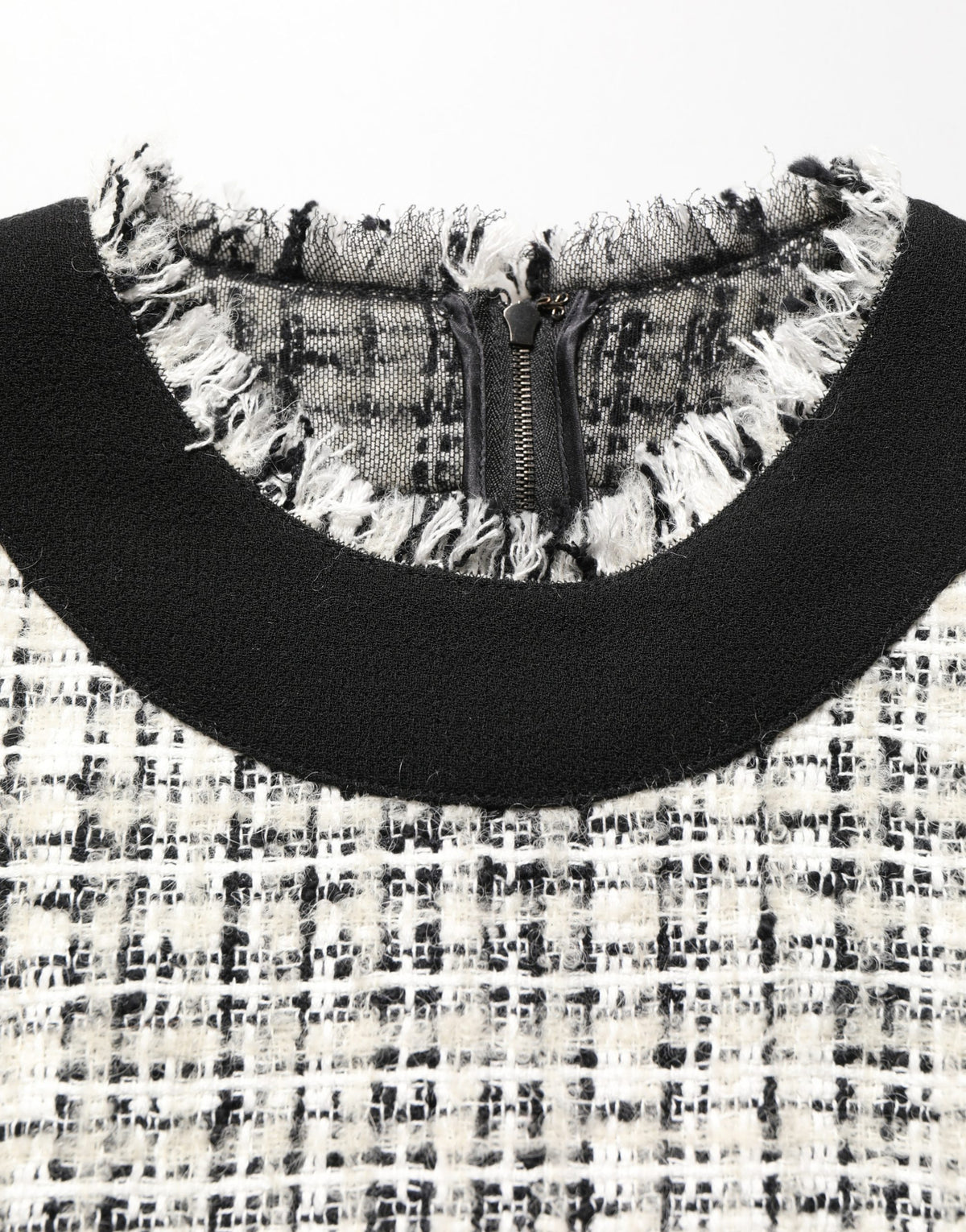 Black White Tweed Sheath A-line Midi Dress