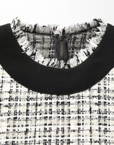 Black White Tweed Sheath A-line Midi Dress