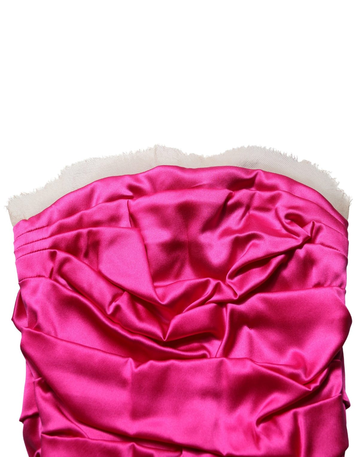 Hot Pink Ruched Satin Strapless Gown Dress