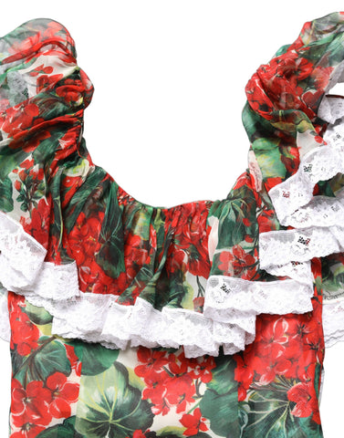 Multicolor Geranium Flower Lace Maxi Dress