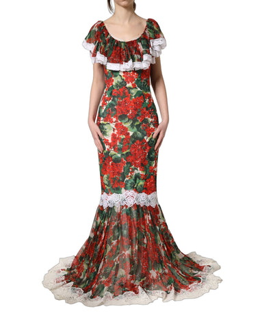 Multicolor Geranium Flower Lace Maxi Dress