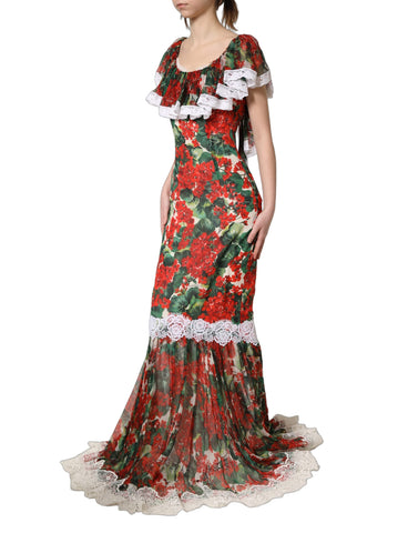 Multicolor Geranium Flower Lace Maxi Dress